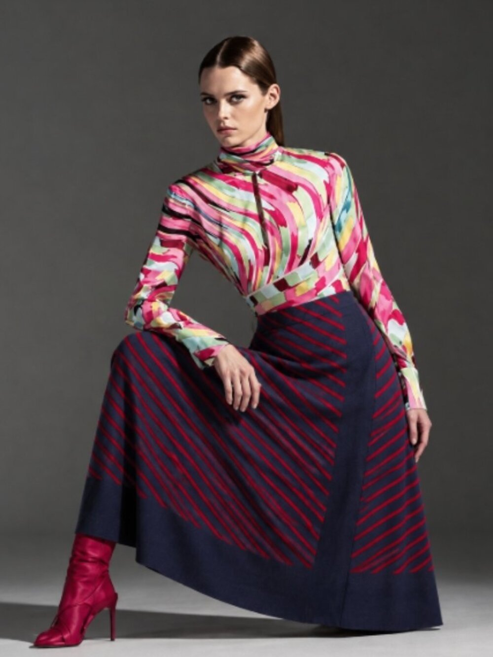TORY BURCH Anya Skirt Navy Blue Nantucket Red Striped Midi Wrap $350